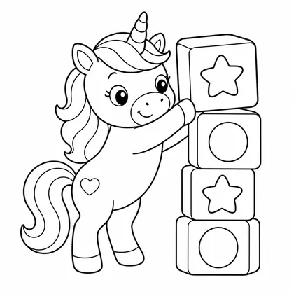 Dibujo de unicornio con bloques para colorear