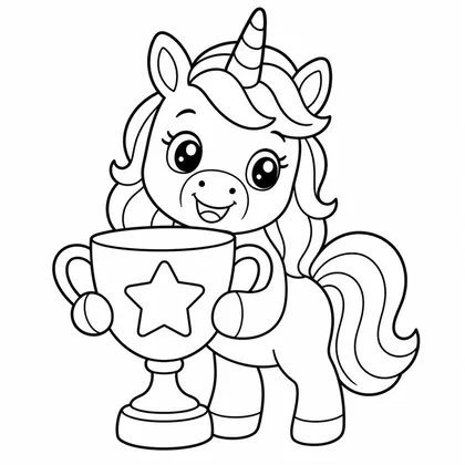 Dibujo de unicornio con trofeo para colorear