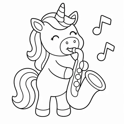 Dibujo de unicornio con saxo para colorear
