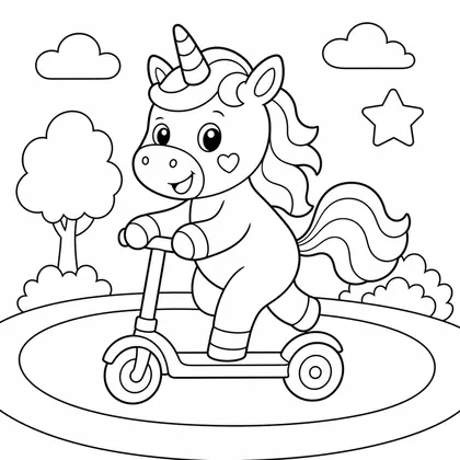Dibujo de unicornio en patinete para colorear