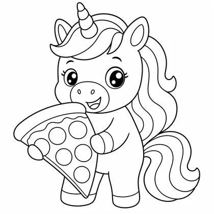 Dibujo de unicornio con pizza para colorear