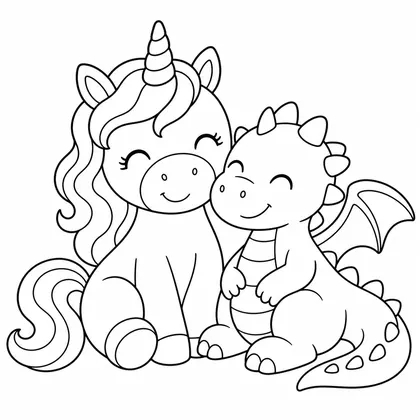 Dibujo de unicornio con dragón bebe para colorear
