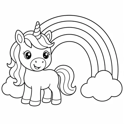 Dibujo de unicornio con arcoiris para colorear