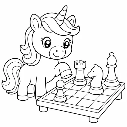 Dibujo de unicornio jugando al ajedrez para colorear