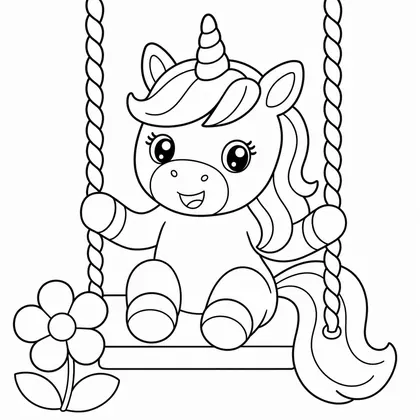Dibujo de unicornio en columpio para colorear