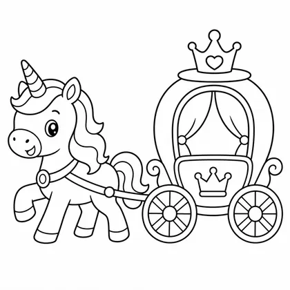 Dibujo de unicornio con carruaje para colorear