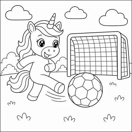 Dibujo de unicornio jugando al fútbol para colorear
