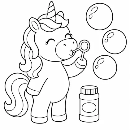 Dibujo de unicornio haciendo burbujas para colorear