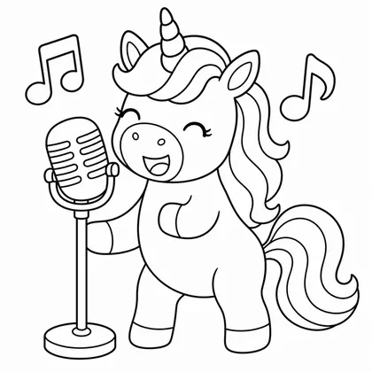 Dibujo de unicornio con microfono para colorear