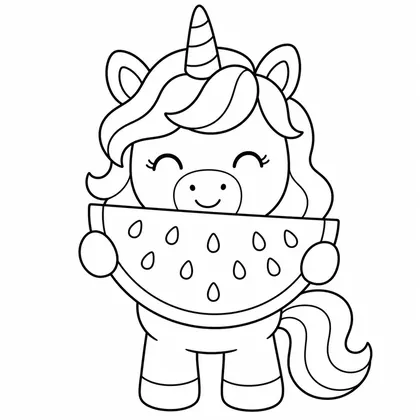 Dibujo de unicornio con sandía para colorear