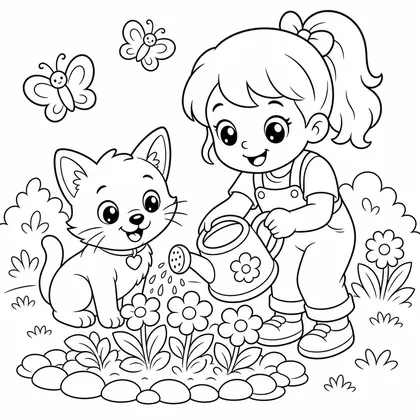 Dibujo de gatito con corazón para colorear