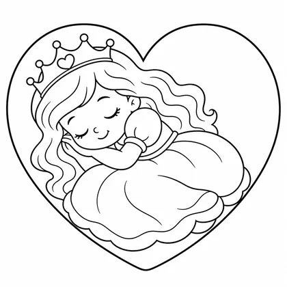 Dibujo de princesa con cojín de corazón para colorear