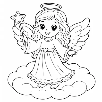 Dibujo de ángel con cojín de corazón para colorear
