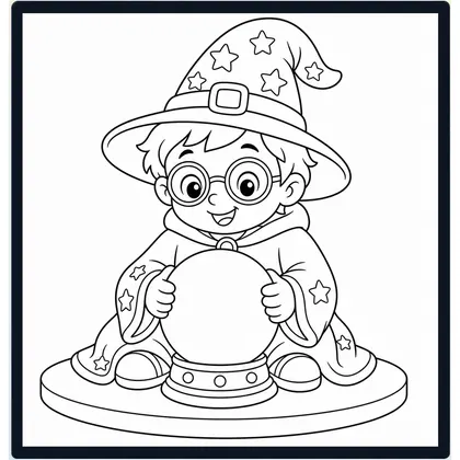 Dibujo de mago con cojín de corazón para colorear