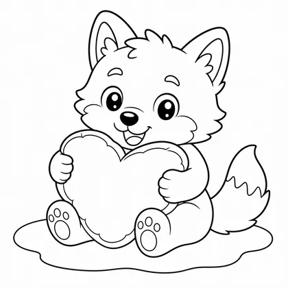 Dibujo de lobo con cojín de corazón para colorear