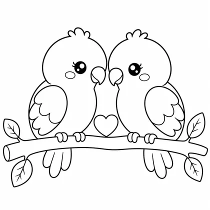 Dibujo de pajaritos en rama para colorear