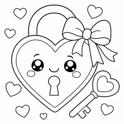 Dibujo de candado y llave de corazón para colorear