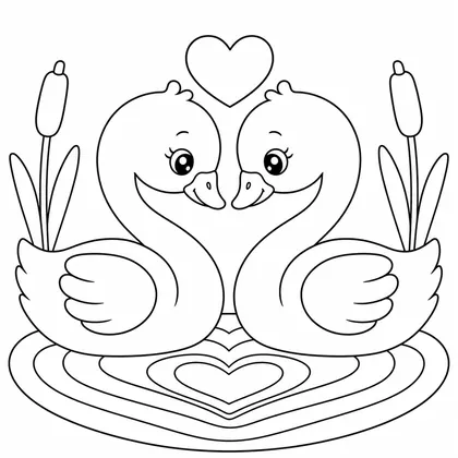 Dibujo de cisnes en laguna para colorear