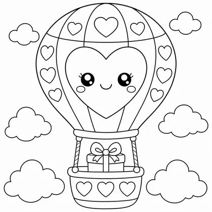 Dibujo de globo aerostático con regalo para colorear