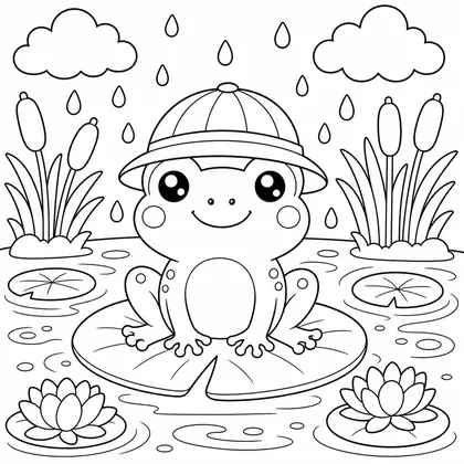 Dibujo de niño saltando en charcos para colorear