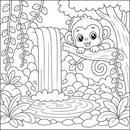 Dibujo de cascada y barquito para colorear