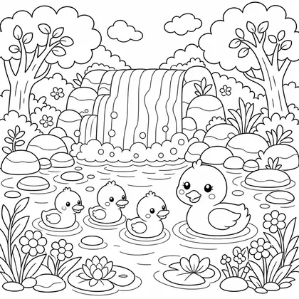 Dibujo de cascada en el bosque para colorear