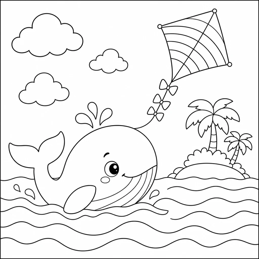 Coloriage : Baleine qui décore sous la mer