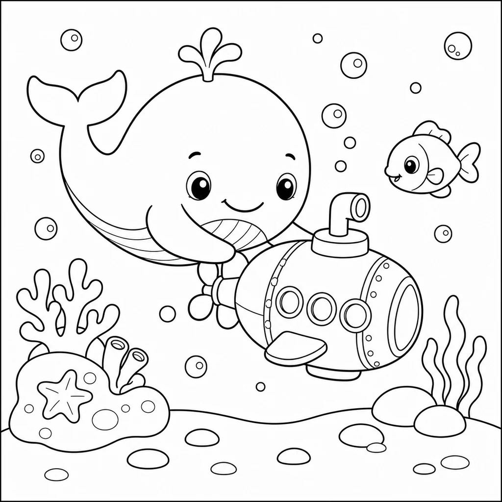 Coloriage : Baleine avec une carte au trésor