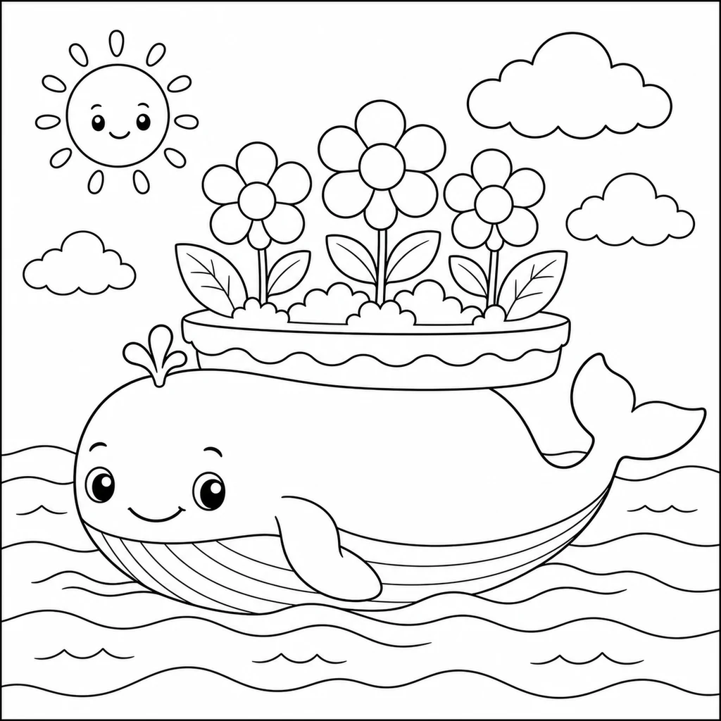Coloriage : Baleine avec un sous-marin jouet