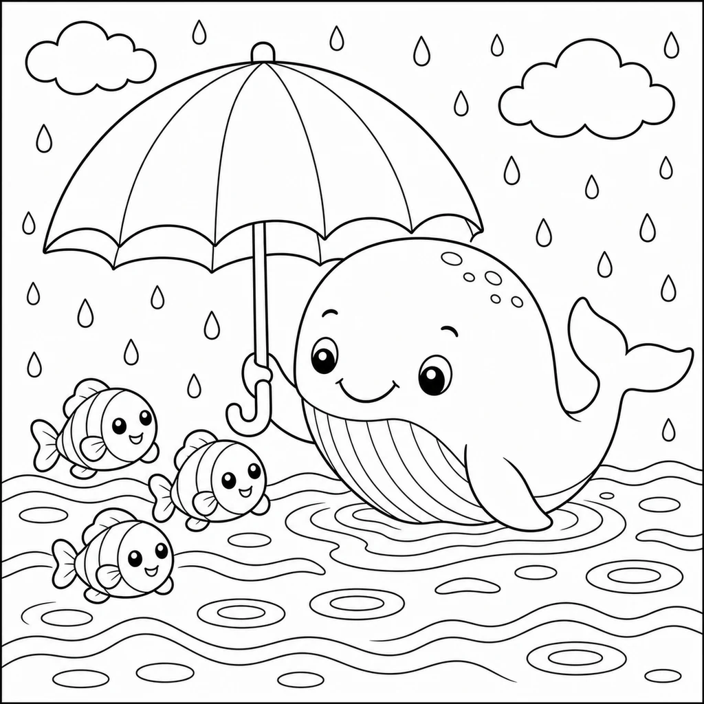 Coloriage : Baleine avec une barque en forme de panier
