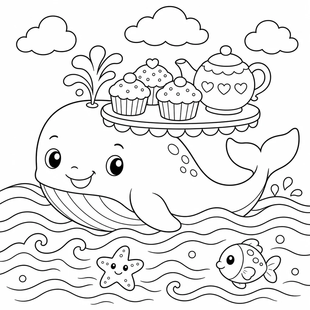 Coloriage : Baleine avec un parapluie