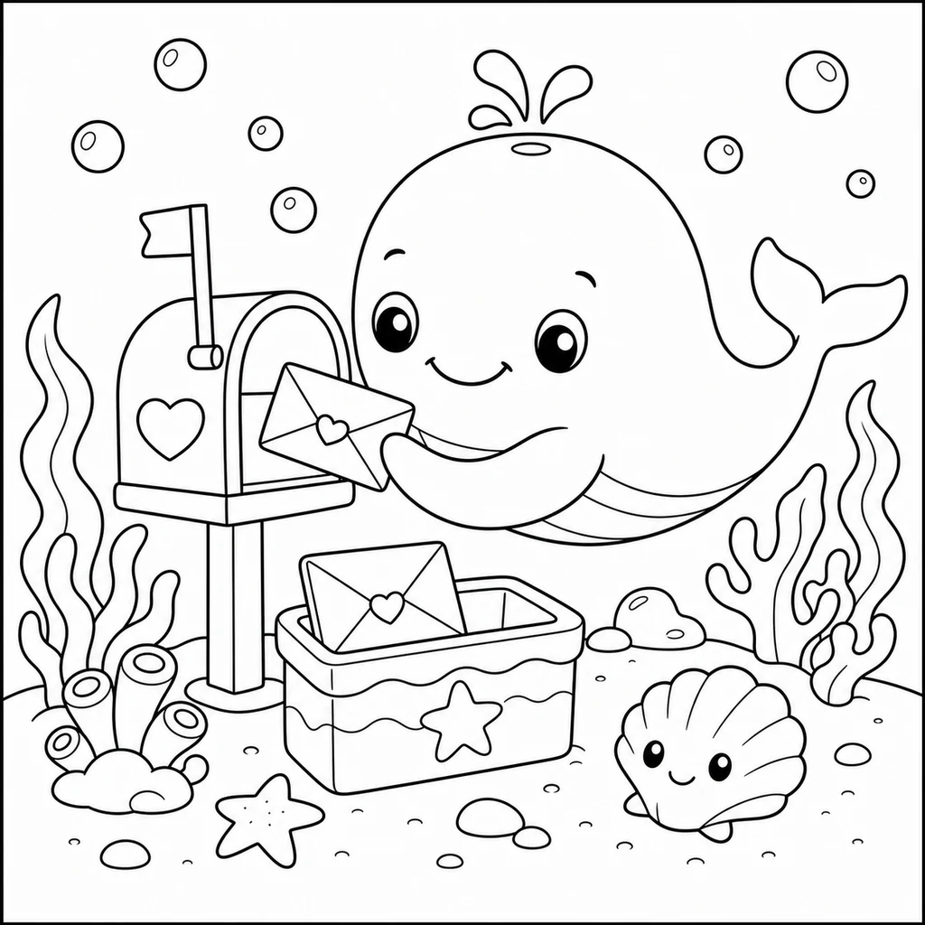 Coloriage : Baleine avec un phare rond