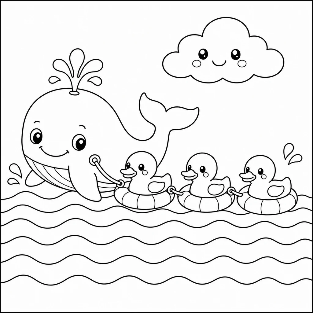 Coloriage : Baleine avec une boîte aux lettres sous-marine