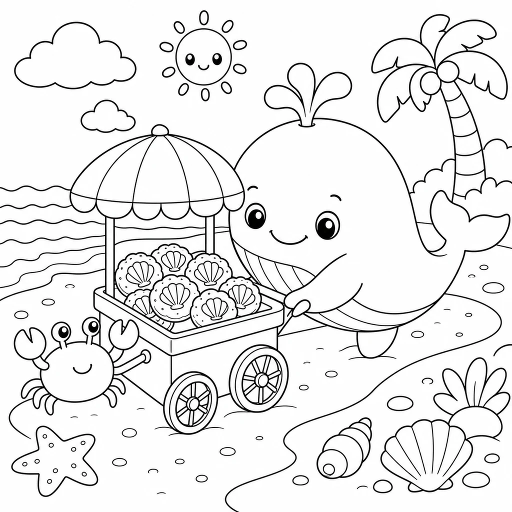 Coloriage : Baleine avec une tour de bulles