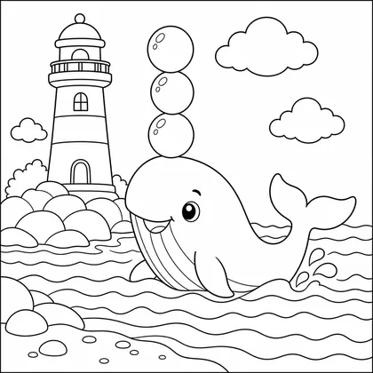 Smiling whale coloring page