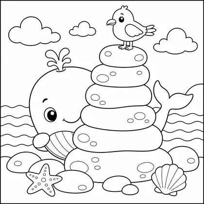 Whale behind the rocks coloring page