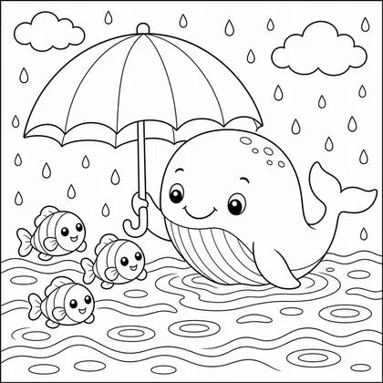 Whale with a basket boat coloring page