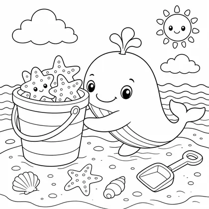 Whale with duck floaties coloring page