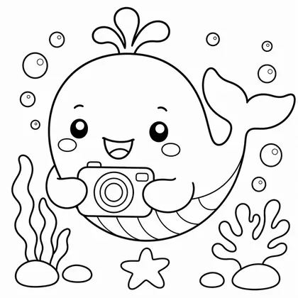 Dibujo de ballena con cámara para colorear