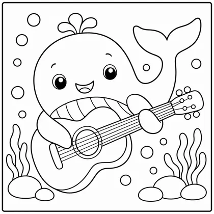 Dibujo de ballena con guitarra para colorear