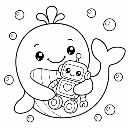 Dibujo de ballena con robot para colorear