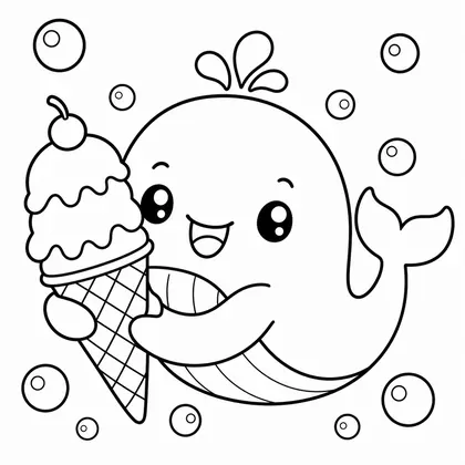 Dibujo de ballena con helado para colorear