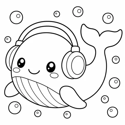 Dibujo de ballena con auriculares para colorear