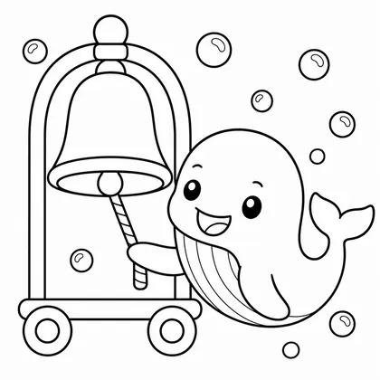 Dibujo de ballena con campana para colorear