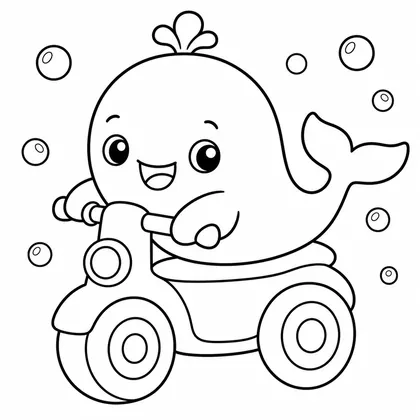 Dibujo de ballena con patinete para colorear