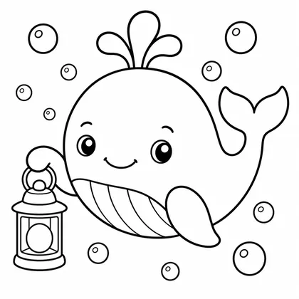 Dibujo de ballena con linterna para colorear