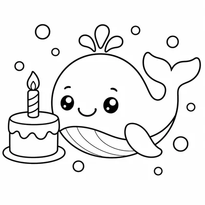 Dibujo de ballena con tarta para colorear