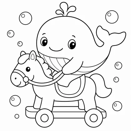 Dibujo de ballena con caballo de juguete para colorear