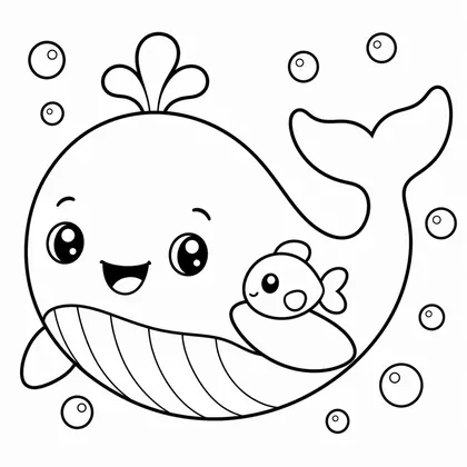 Dibujo de ballena con pájaro para colorear