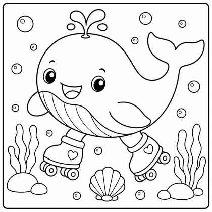 Dibujo de ballena con patines para colorear